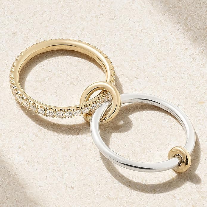 SUYACS 14K Gold Plated Interlocked Stackable Rings for Women Non Tarnish 925 Sterling Silver Mixed Metals Multi Statement Stack Ring Two Tone Connected Bands CZ Thumb Ring Jewelry Gifts