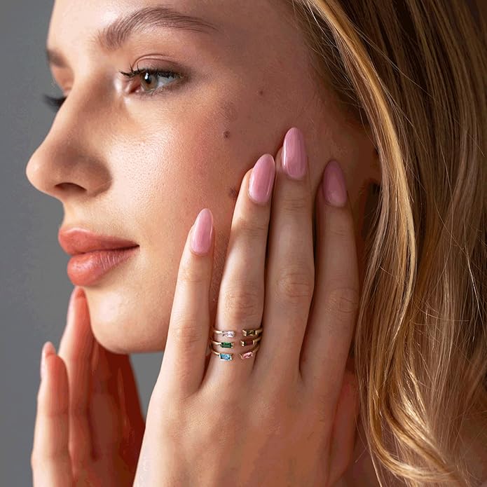 JSJOY Birthstone Rings for Women Dainty Emerald Blue Ring Birthday Gifts for Mom Her Gemstones CZ Ring for Teens Gold Rings That Don't Tarnish Adjustable Ring Jewelry Gifts