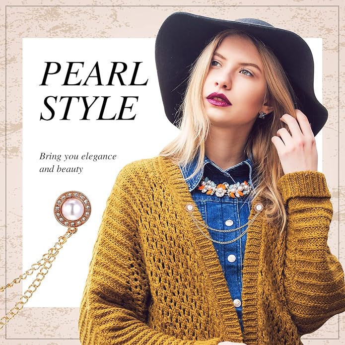 Vintage Sweater Shawl Chain Clips 4 Pcs Antique Cardigan Collar Holders Decorations Cardigan Clip Collar Pins Dress Sweater Collar Brooch for Women Girls Christmas Halloween