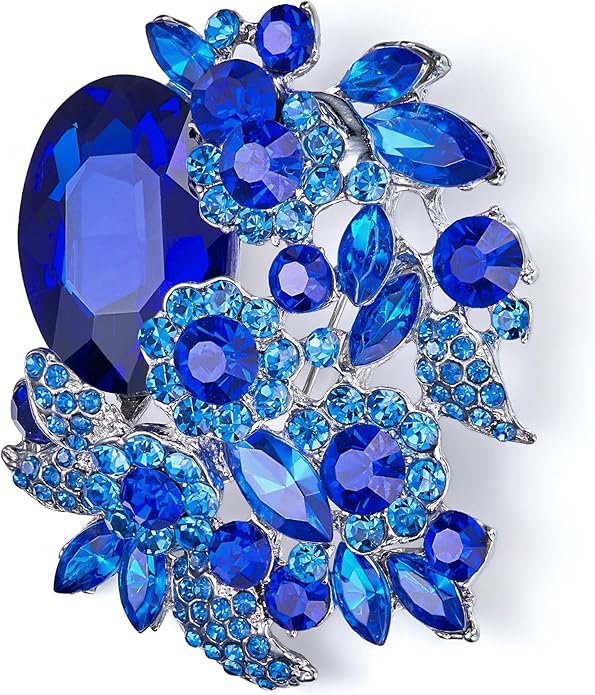 EVER FAITH Rhinestone Crystal Party Flower Leaf Vine Brooch