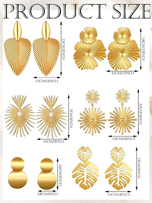 Glenmal 6 Pair Gold Statement Earrings for Women Large Gold Geometric Earrings Woven Twisted Leaf Earring Jewelry Gift
