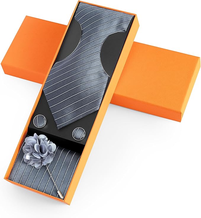 joy alice Ties Set Men Mixed Color Necktie Handkerchief Cufflinks Brooch 3.15 Formal