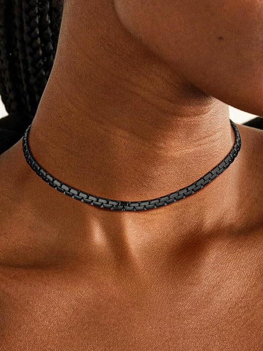 Richsteel Stainless Steel Mens Flat Link Chain Necklace, Black/Gold/Steel Chain for men, 2mm/4mm/6mm Width, No Tarnish & Hypoallergenic Hip Hop Jewelry, 18"-30" Length