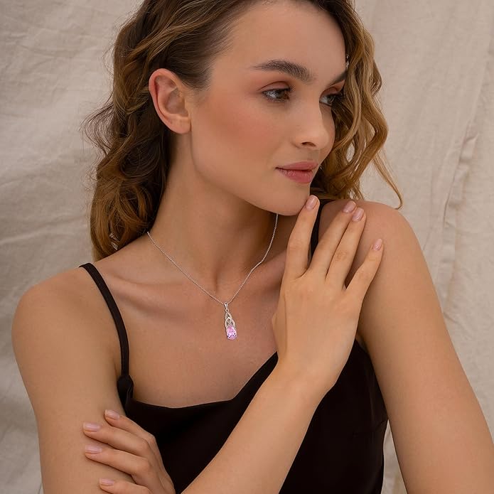 JO WISDOM Celtic Knot Infinity Jewelry Set for Women 925 Sterling Silver Pink Tourmaline Dangle Drop Leverback Earrings October Birthstone Necklace Pendant Gemstone Jewelry