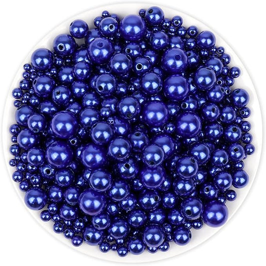 Anezus 2205Pcs Blue Pearls for Craft, Assorted Sizes Fake Pearl Beads, Sew on Pearls, Bulk Loose Pearl Beads with Holes for Jewelry Making, Bracelets, Necklaces, Hairs, Decoration, Vase Filler