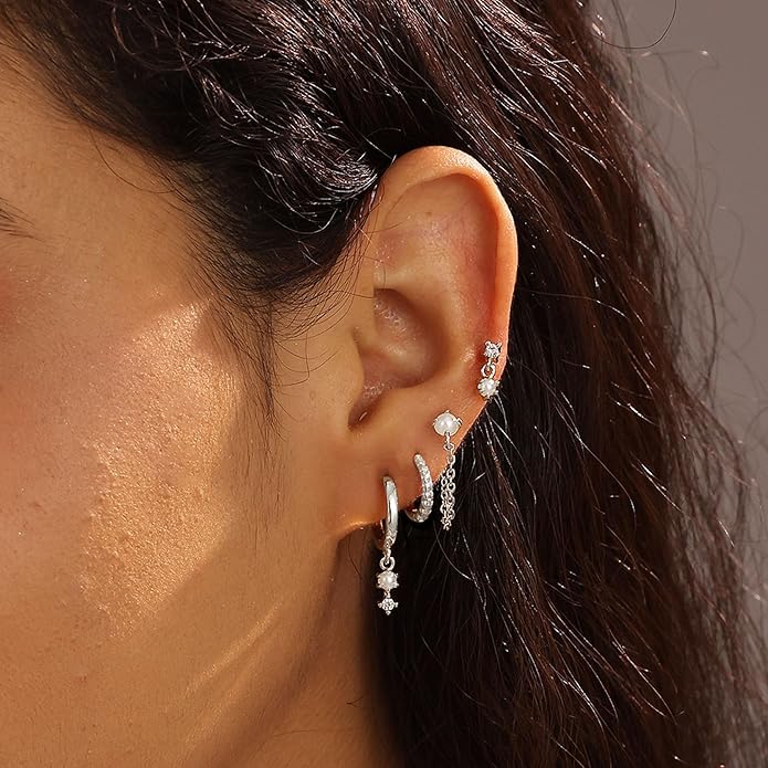 Gold Plated Earrings for Women, 14k Gold Plated Earring Stack Hypoallergenic Pearl Drop Earring Dainty Earrings for Women Trendy Cute Small Huggie Hoop Earring Fashion Womens Jewelry