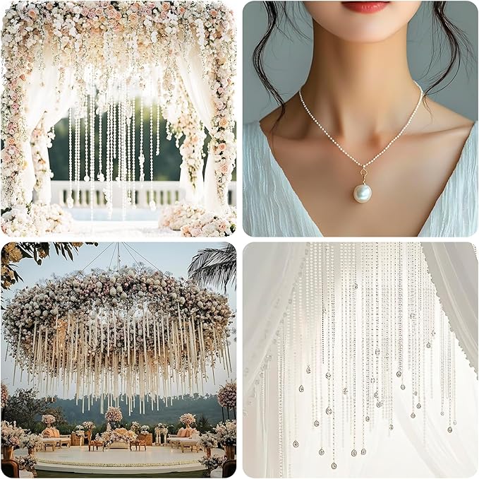 ZPEXRV 164 Feet Faux Pearl Beads Garland 3mm Craft String Pearls for Wedding Centerpiece Christmas Tree and Flowers Decoration DIY(Ivory)