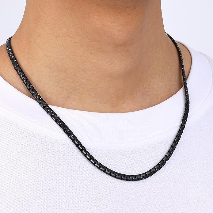 Fiusem Flat Box Chains for Men, 14k Gold Plated Stainless Steel Chain Necklace, 2.5/3/4/4.5/5mm Necklaces for Men and Women 16-28 Inch