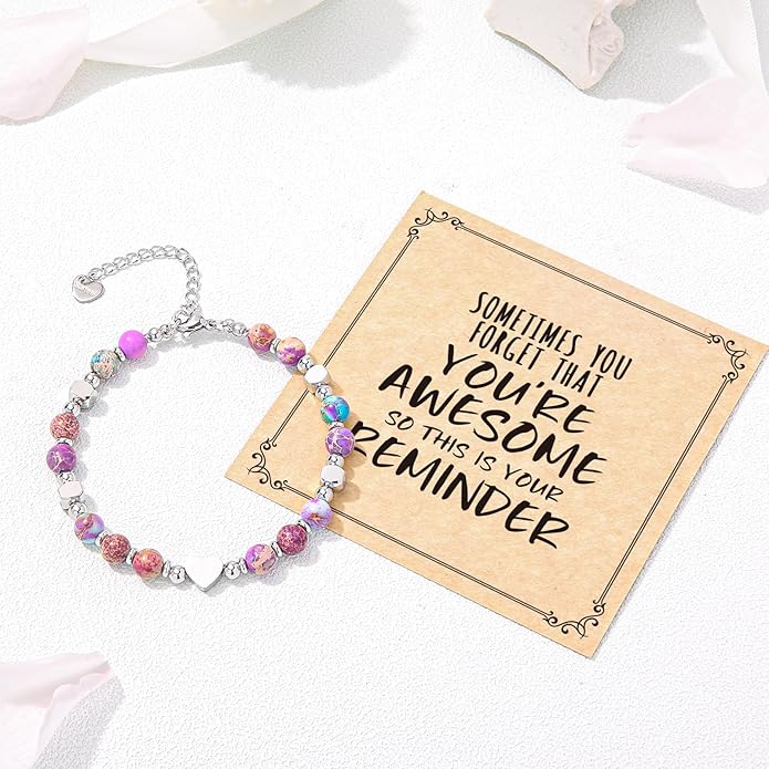 Desimtion Healing Natural Stone Bracelets for Women Girls, Sometimes You Forget You're Awesome -Christmas Gifts for Women Teen Girls, Best Friend Birthday Gifts for Women Friendship Bracelets
