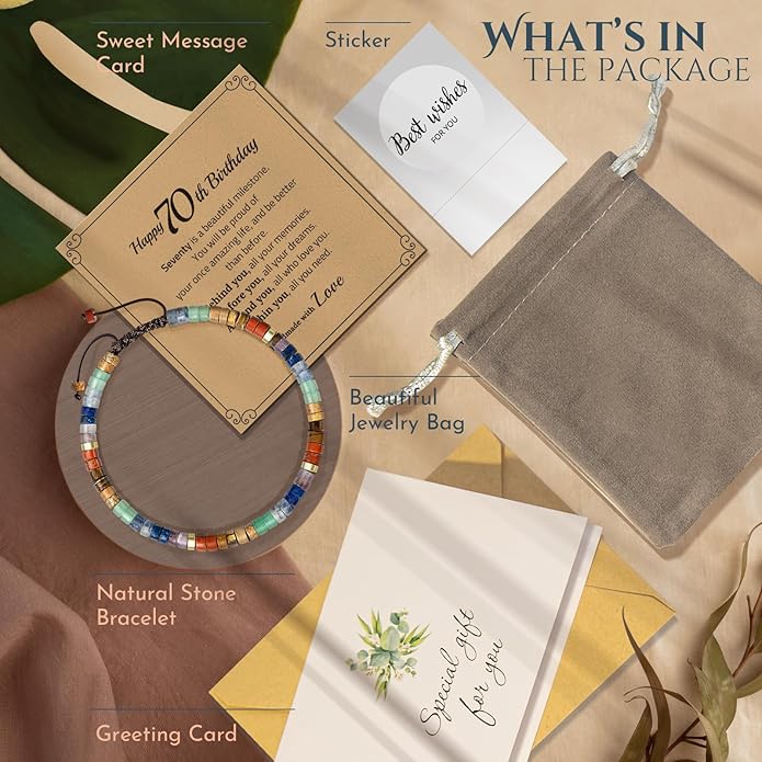 30th 40th 50th 60th 70th 80th Birthday Gifts for Women, Natural Stone Bracelet Birthday Gifts for Mom Daughter Grandma Sister Friends Coworker