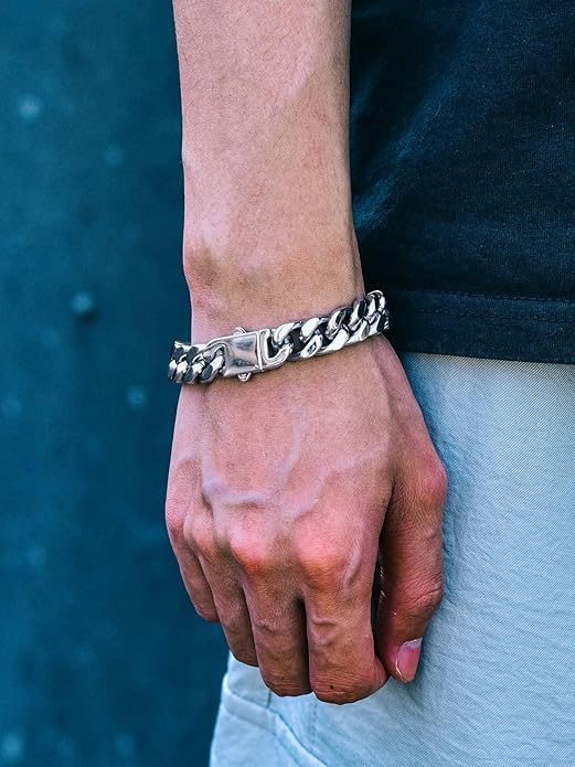 Richsteel 5/7/9/12mm Wide Miami Cuban Link Chain Bracelet for Men Women,Stainless Steel/Gold/Black Plated,7.4/8.2/9 Inch Length,Hip Hop Urban Street-wear Jewelry(Gift Wrapped)