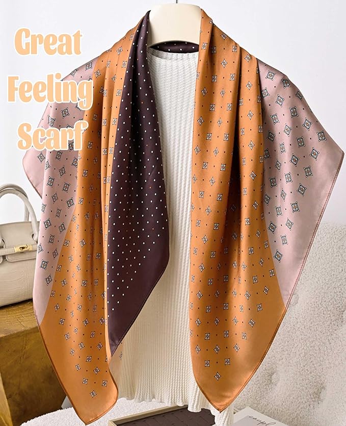 kcctoo 27.5" Mulberry Silk Feeling Head Scarf Women's Fashion Square Neck Satin Scarfs for Bag Hair Scarves Gift