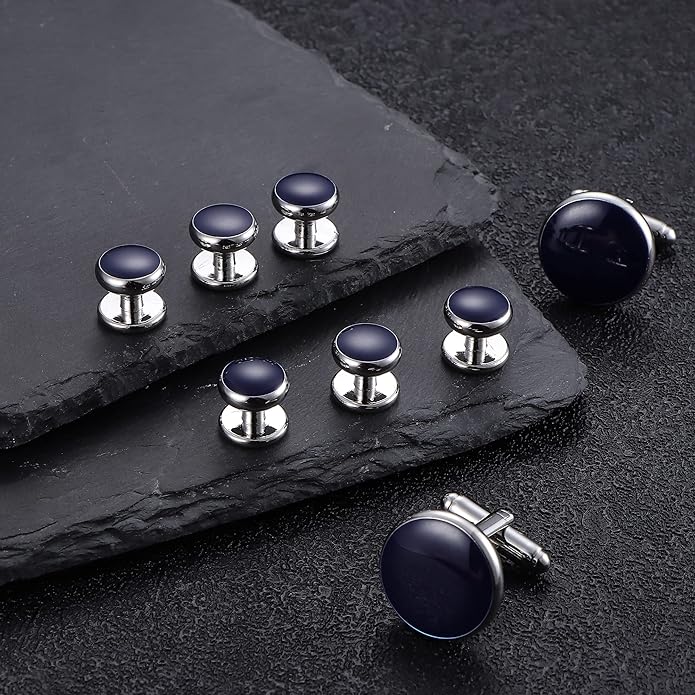 ORAZIO Cuff Links Mens Stainless Steel Cuff Links and Studs Set Gold Black Cufflinks for Men Tuxedo Studs Buttons for Formal Kit Business or Wedding Shirts