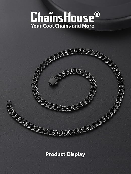 ChainsHouse Cuban Chain Necklace for Men, Stainless Steel/Black/Gold Plated Miami Cuban Necklace 6/9/12MM Width 18"-30" Length Hip Hop Jewelry, Send Gift Box