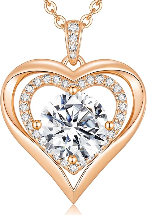 Moissanite Heart Pendant Necklaces for Women, 925 Sterling Silver Necklace Engraved with 'I LOVE YOU', Ideal Anniversary Birthday Christmas Valentine Mothers Day Jewelry Gifts for Mom Wife Girlfriend Daughter Her
