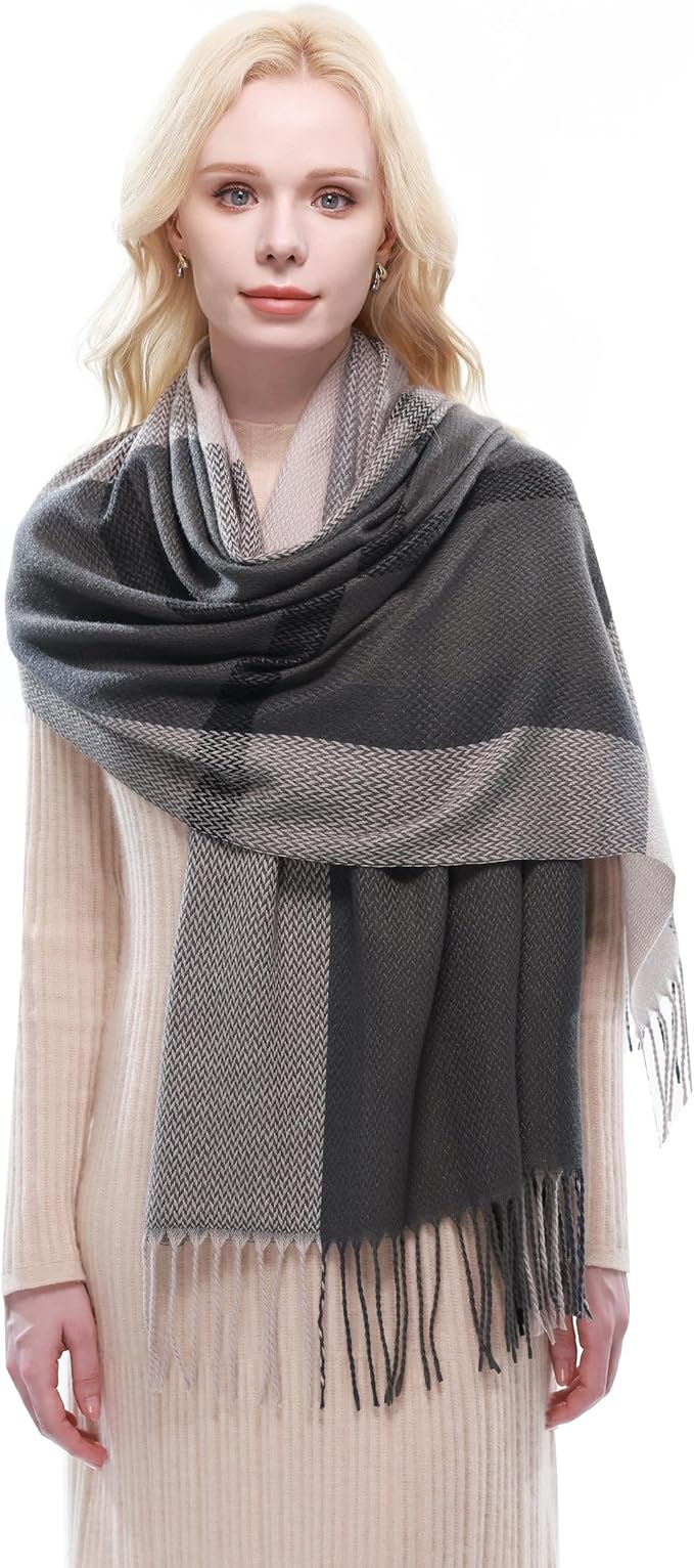 RIIQIICHY Plaid Scarf for Women Fall Winter Pashmina Scarves Wraps for Cold Weather Warm Large