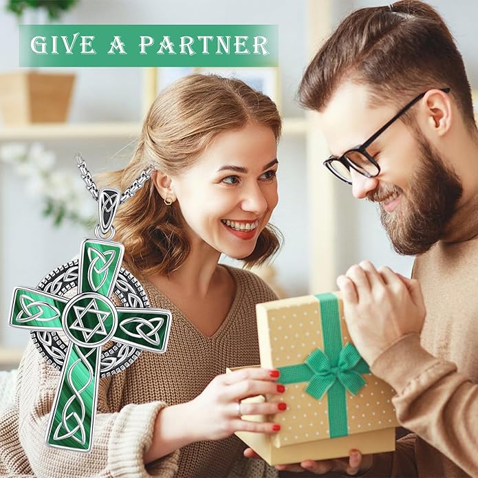 Midir&Etain Celtic Cross Necklace 925 Sterling Silver Cross Pendant Necklace Celtic Viking Irish Jewelry Religious Protective Gift for Men Women