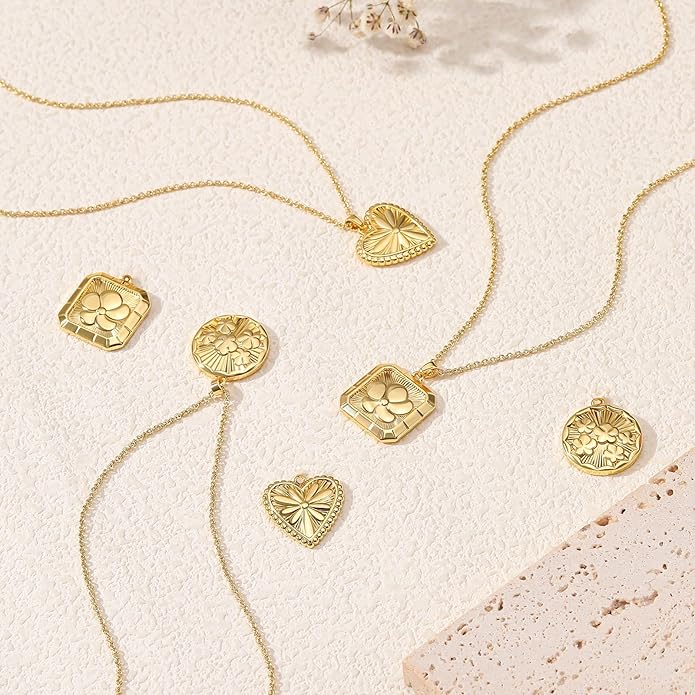 Gold Flower Pendant Necklace Dainty Floral Choker 14K Plated Shining Cute Heart Necklace for Women