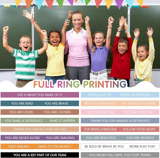 JUNEBRUSHS 64pcs Motivational Quote Silicone Bracelets Bulk Colored Inspirational Rubber Wristbands Unisex Accessories for Women Men Teens Teacher Home Office Party Favor Gifts Supplies (16 Designs)