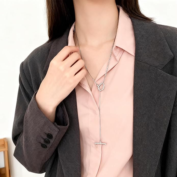 Irregular Y2k Long Y-shaped Necklace with Zircon Inlaid Sparkling Brick Tassel Pendant Double-Layer Chain High-end Fashion Accessory Women's