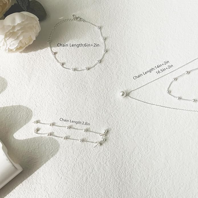 Gold Jewelry Set for Women - Dainty 14K Gold/Silver Plated Pearl Choker Necklace, Drop Earrings & Bracelets - Wedding Trendy Pearl Jewelry Gift