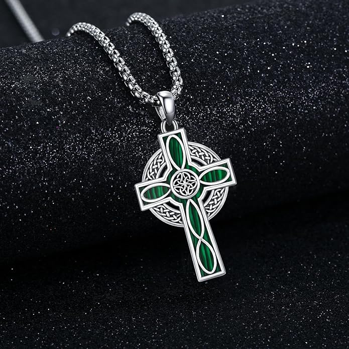 Midir&Etain Celtic Cross Necklace 925 Sterling Silver Cross Pendant Necklace Celtic Viking Irish Jewelry Religious Protective Gift for Men Women