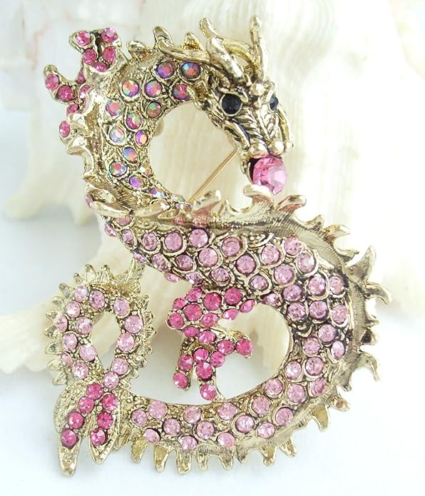 Art Style 2.36" Dragon Brooch Pin Pendant Austrian Crystal BZ2980