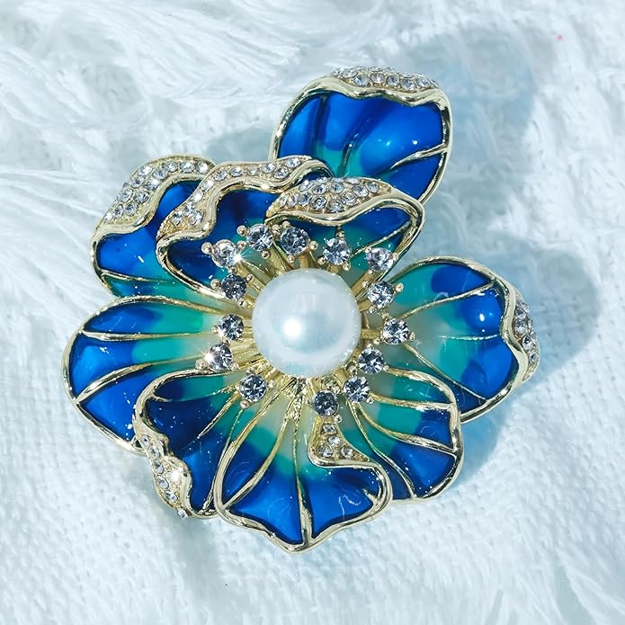 Vintage Botanical Flower Brooch for Women - An elegant crystal - inlaid metal pin accessory suitable for dresses, jackets, and scarves