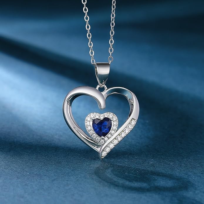 GLIVEOR Heart Birthstone Necklace for Women,S925 Sterling Silver Necklace Birthstone Necklace Heart Necklace for Women Birthday Jewelry Gifts for Women