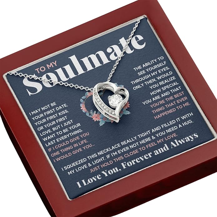 Couples Gifts Necklace To My Soulmate Necklace Birthday Christmas Jewelry Romantic Gifts For My Wife with Message Card Box Personalized Gift Present Pendant for Future Wife Soulmate Girlfriend