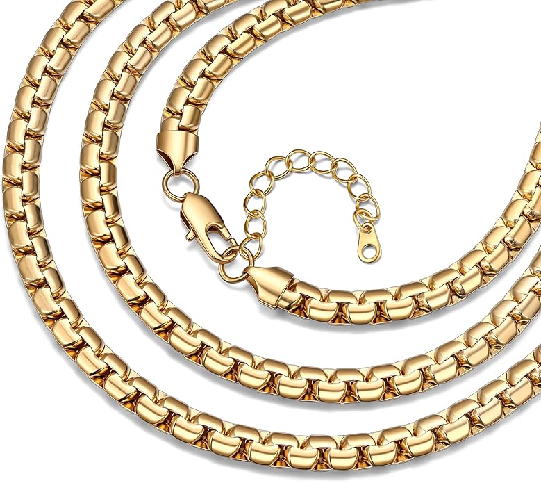 Bestyle 18K Gold Plated/Silver/Black Chain for Men, Hypoallergenic 2/4/6/8mm Stainless Steel Flat Link Chain Necklace for Men & Women Hip Hop Jewelry, 14-30"