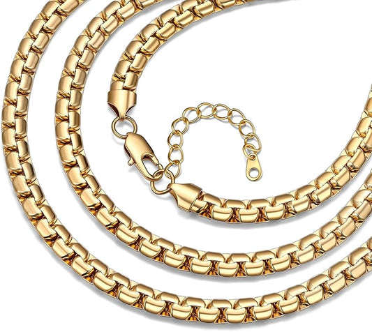 Bestyle 18K Gold Plated/Silver/Black Chain for Men, Hypoallergenic 2/4/6/8mm Stainless Steel Flat Link Chain Necklace for Men & Women Hip Hop Jewelry, 14-30"