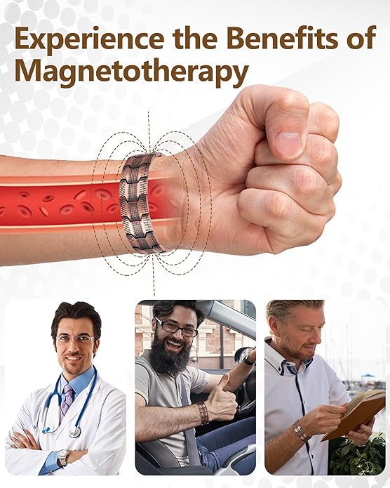 Feraco Copper Bracelet for Men 3X Strength,Magnetic Therapy Bracelet Copper Jewelry with Powerful 3800 Gauss Magnets,Premium Fold-Over Clasp