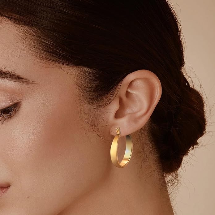 WGOUD 3 Pairs 925 Sterling Silver Post Hoop Earrings Hypoallergenic 14K Gold Plated Lightweight Hoop Earrings for Women Medium Silver Hoops Earring for Women 24/26mm