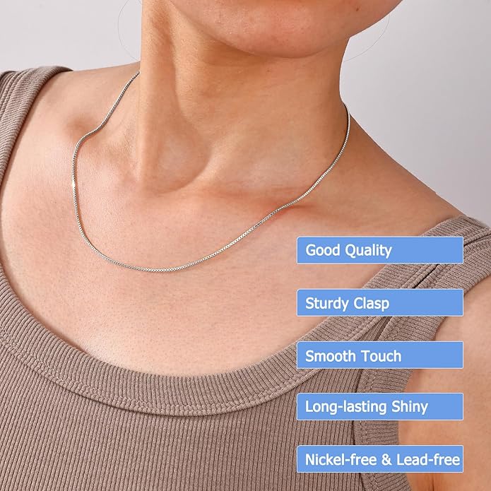 Gacimy 925 Sterling Silver Box Chain Necklace for Women, 0.8MM 1.0MM 1.2MM 1.5MM 1.7MM 2.0MM Width