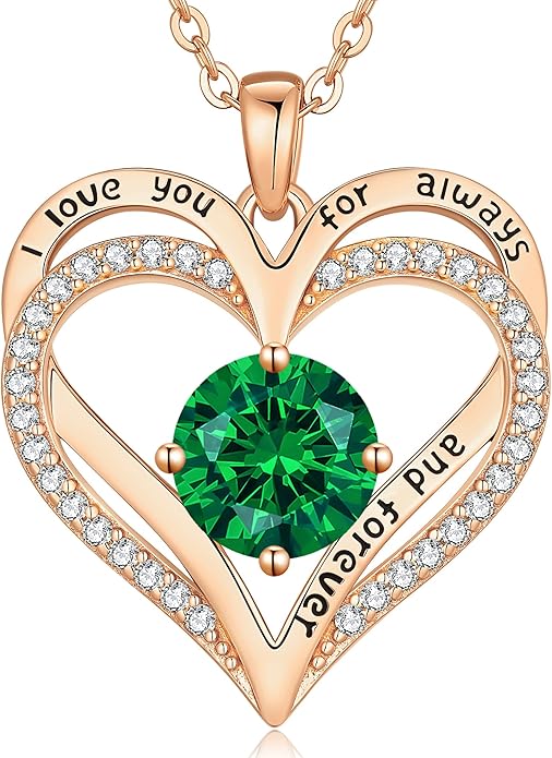 LOUISA SECRET Love Heart Birthstone Necklaces for Women, Birthday Gift for Girlfriend, Anniversary Jewelry Gift for Wife Her, 925 Sterling Silver Women Pendant Necklace, Mother's Day Christams Gift