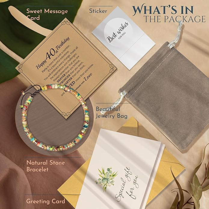 30th 40th 50th 60th 70th 80th Birthday Gifts for Women, Natural Stone Bracelet Birthday Gifts for Mom Daughter Grandma Sister Friends Coworker