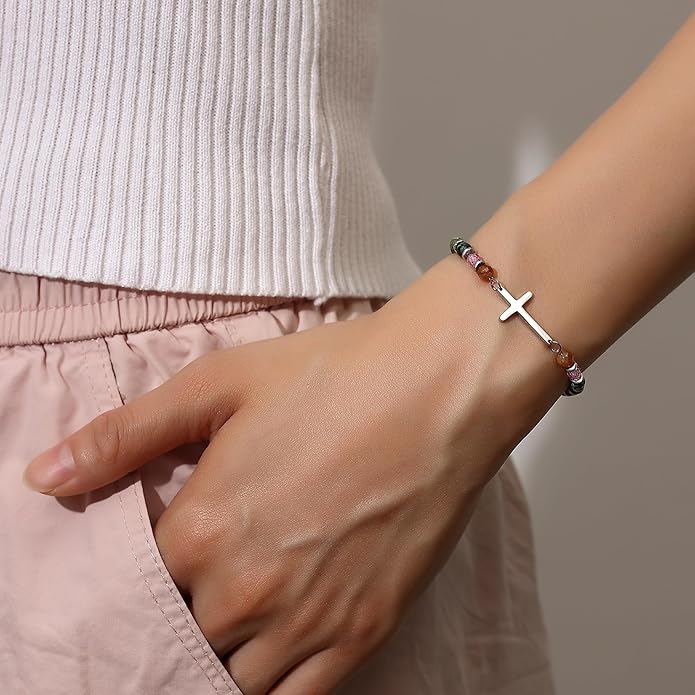 TONY & SANDY Christian Cross Bracelet for Women, Stocking Stuffers for Women, Confirmation Baptism Easter Gifts, Unique Gift for Friends Daughter Mom Sister in Christ on Birthday Christmas