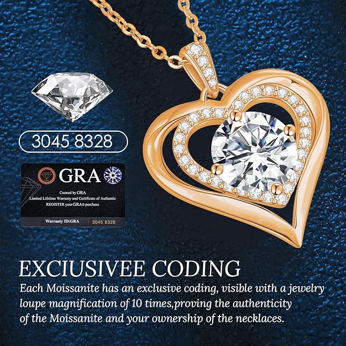Moissanite Heart Pendant Necklaces for Women, 925 Sterling Silver Necklace Engraved with 'I LOVE YOU', Ideal Anniversary Birthday Christmas Valentine Mothers Day Jewelry Gifts for Mom Wife Girlfriend Daughter Her