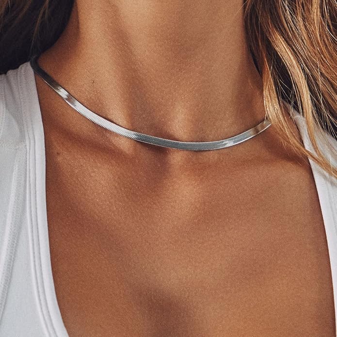 CHESKY Gold Necklace for Women-14K Gold Plated/Sterling Silver Plated Snake Chain Necklace Dainty Simple Chunky Herringbone Necklace Choker Necklaces Jewelry for Women