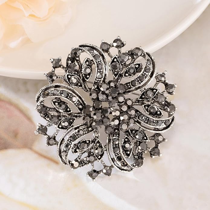 HAISWET Wedding Party Sprial Flower Crystal Rhinestone Brooch Pin for Women Jewelry
