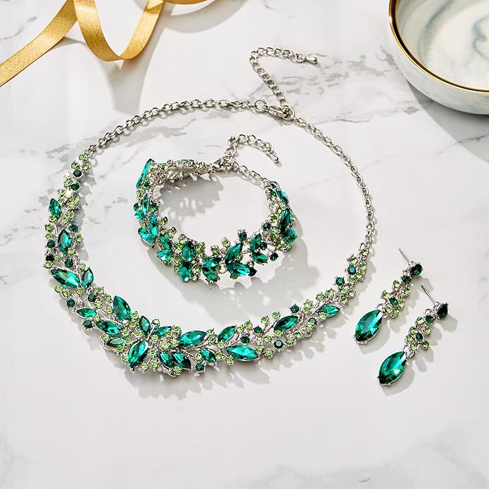 BriLove Women's Wedding Bridal Austrian Crystal Marquise Cluster Collar Necklace Dangle Earrings Set