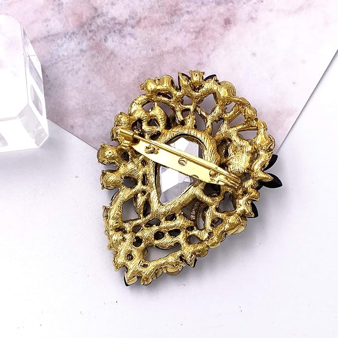 LAXPICOL Women's Vintage Austrian Crystal Elegant Flower Teardrop Brooch Gold Tone