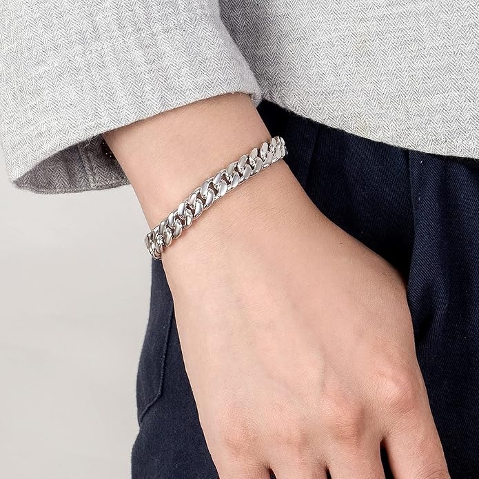 Fashion 925 Sterling Silver Solid Miami Cuban Link Chain Bracelet 8MM-12MM-14MM Curb Cuban Solid Thick Big Link Bracelet For Men 7-10 Inch Jewelry Gift