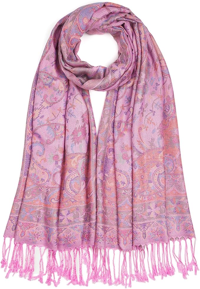 QIUTIMIY Paisley Pashmina Shawl Wrap Women Reversible Vintage Jacquard Pashmina Rave Scarf with Fringe for Evening, Wedding
