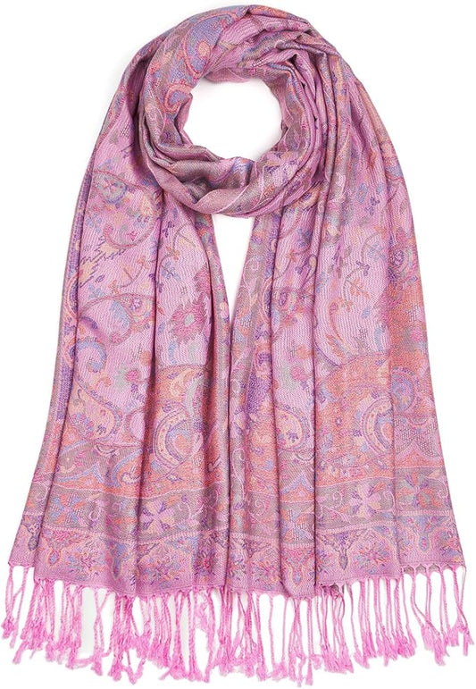 QIUTIMIY Paisley Pashmina Shawl Wrap Women Reversible Vintage Jacquard Pashmina Rave Scarf with Fringe for Evening, Wedding