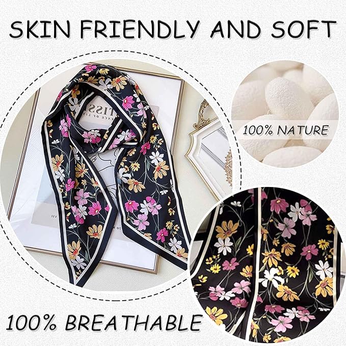 Dailyacc Hair Scarf for Women Fashion Silky Satin Headscarf Wrap Breathable Lightweight Neck Scarves For Handbag