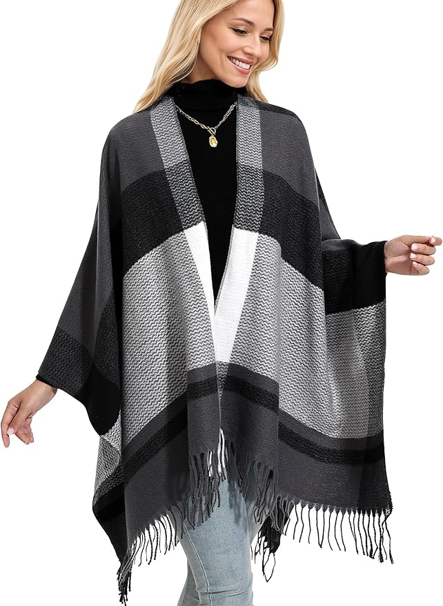 HOLDINA Women's Winter Shawl Wrap for Women–Warm Ponchos with Tassels,Christmas Gift for Mom & Older Women