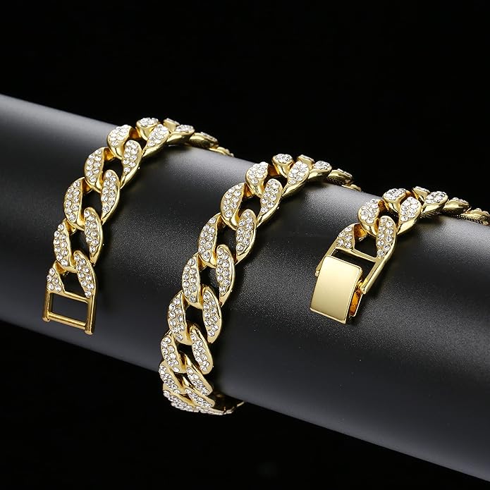Saintda Cuban Link Chain and Bracelet Set for Men Women Iced Out Diamond Gift for Boys Hip Hop Rapper Jewelry