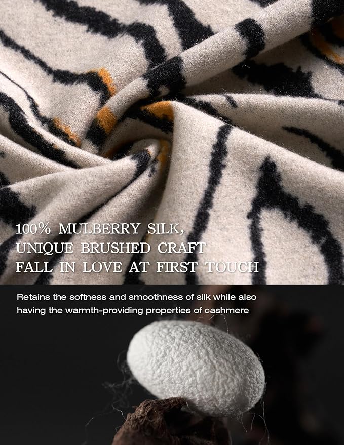 ZHE JIN Luxurious Silk Scarf Shawl Wraps for Women, Warm Scarves Winter Gift, 100% Brushed Mulberry Silk